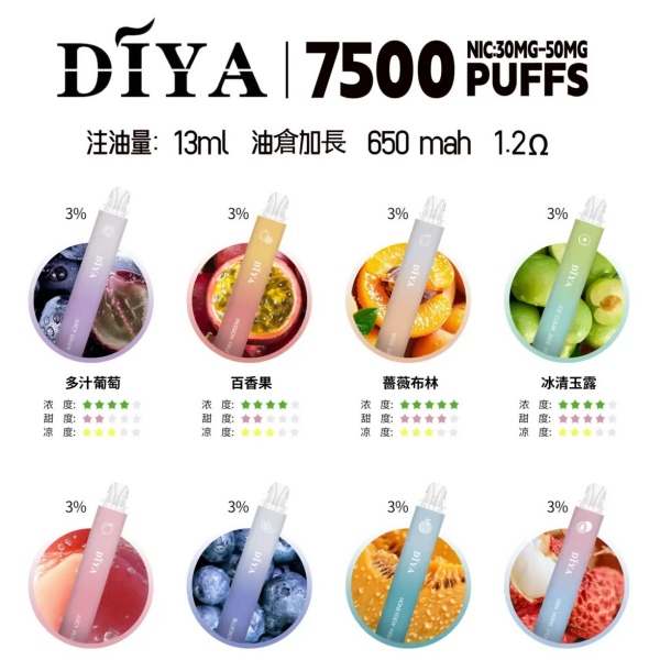 DIYA7500口 DIYA叮啞拋棄式電子煙 性價比高 有不涼款 ilia電子煙推廣