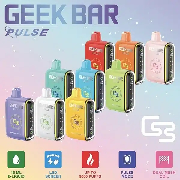 拋棄式電子煙Geek Bar Pulse 15000口 大容量 雙模式調整 智慧螢幕顯示 ilia電子煙推廣